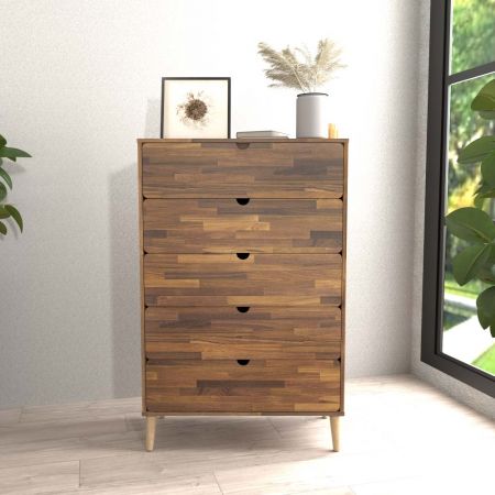 Solid Wood Cone Feet Reclaimed Teak Laminated Five Chest - Solid Wood Cone Feet Reclaimed Teak Laminated Five Chest Drawers